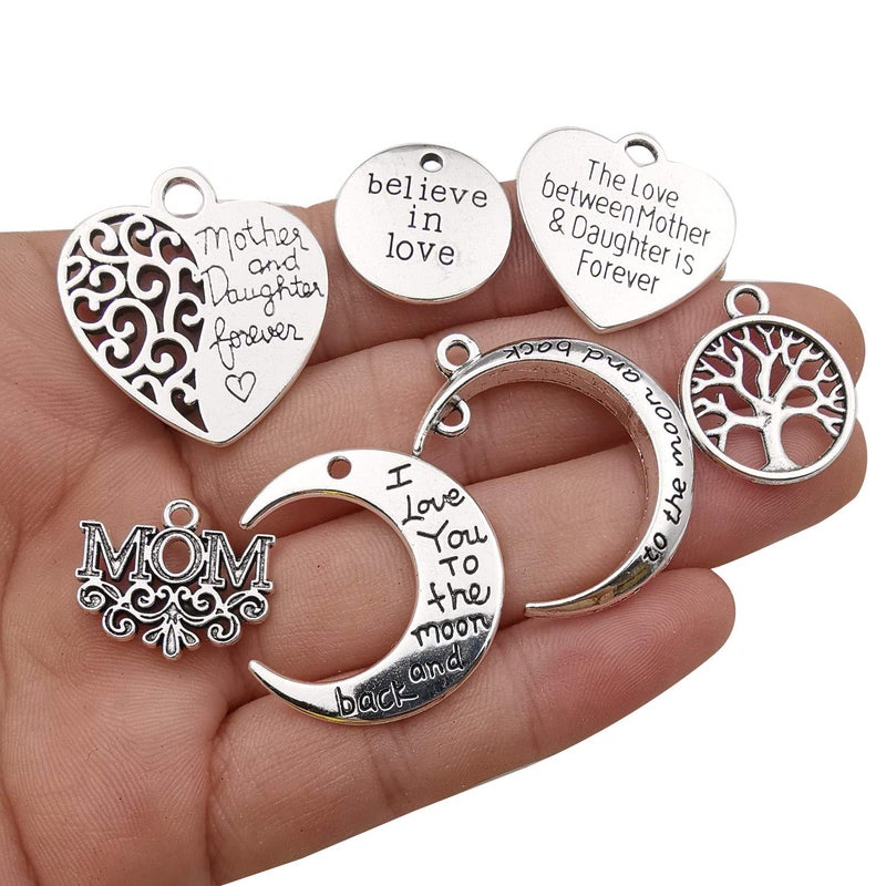 iloveDIYbeads Family Mom Words Charm Collection-32 PCS Craft Supplies Heart Moon Love Words Mother's Day Charms Pendants for Jewelry Making Crafting Findings Accessory for DIY Necklace Bracelet Earrings (M283) - Image 3